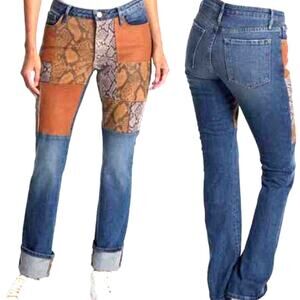 Frame NWT Le Mini Boot Snakeskin Leather Patchwork Front Jeans Size 25 Mid Rise